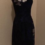 Madison Marcus Black With Metallic Blue Lace Overlay Dress Size XS Extra Small Photo 4