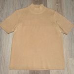 Nordstrom  100% Wool Camel Ribbed Mock Neck Short Sleeve Sweater - Size Medium Photo 0