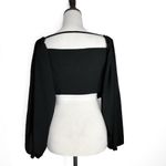 Hers & Mine Black Long Sleeve Front-Tie Crop Top Size Small Photo 2