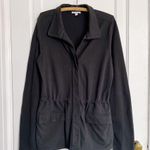 James Perse • button front utility jacket anorak black cotton drawstring waist Photo 0
