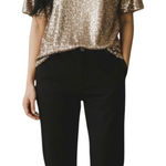 Monteau  Champagne Metallic Textured Short Sleeve Top Size Small NWT Photo 0