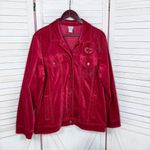 Chico's  Boho Velour Paisley Embroidered Beaded Sequin Trucker Jacket Red‎ 3 XL 16 Photo 8