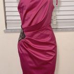 Eliza J  NWT Beaded Hot Pink One Shoulder Satin Cocktail Dress size 8 sequined Photo 0