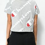 Champion All Over Script Heather Grey Cropped T-Shirt Size Medium Photo 4