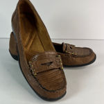 Naturalizer  Women Brown Lizard Embossed Penny Loafer Flats Size 6M Quiet Luxury Photo 0