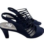 Impo Size 6.5 Strappy Navy Blue Peep-Toe Heels With Slingback Stiletto Heel Photo 1