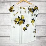 Lucky Brand Linen Blend Yellow Rose White Floral Casual T-Shirt Top Size Large Photo 4