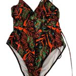 Vibrant Orange and Green One Piece Swimsuit with Plunging V Photo 0
