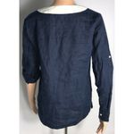Ralph Lauren Lauren Womens Linen Top Navy Blue Small Long Roll Up Sleeve V-Neck Photo 5