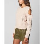 BLANK NYC [] Beige Crew Neck Cable Knit‎ Cut Out Cold Shoulder Sweater Size Large Photo 1