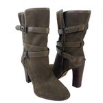 Coach  Alexandra Fatigue Green Suede Midcalf Buckle Heel Bootie Boots Size 8 Photo 15