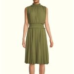 Nanette Lepore  High Neck Mini Pleat Fit and Flare Dress Green Olive Martini Photo 2