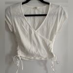 Brandy Melville John Galt White Short Sleeve Cinched Cotton Wrap Top Photo 2
