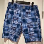 L.L. Bean Size 6 Blue Plaid Patchwork Cotton Zip Up Madras Bermuda Shorts Photo 0