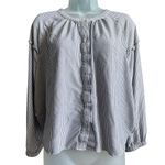 Madewell  Navy Stripe Collarless Ruffle-Sleeve Shirt XL Photo 2