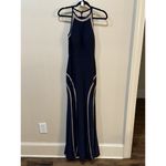 XScape Mesh-Detail Halter Maxi Dress Navy Nude Evening Wedding Guest Gown Size 2 Photo 2
