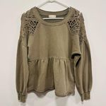 Altar'd State  Olive Crochet Accent sweater Sweatshirt Size small! Photo 0