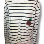 Madden Girl Cropped Cherry Sequin Patch Lng Sleeve White & Black Stripes Size XL Photo 0