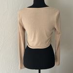 SheIn  Cream V-Neck Long Sleeve Crop Top Photo 3