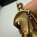 Fisherman Rhinestone Brooch Pin Gold Tone Man Fishing Green Enamel Overalls Photo 7