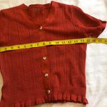 Burnt orange red ruffle hem short sleeve coquette cardigan Photo 3