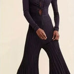 Free People NEW Lady Luck Jumpsuit knit wide leg pleated dark purple, XS Photo 0