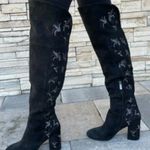 Kenneth Cole Black Over The Knee Embroidered Heeled Boots Photo 0