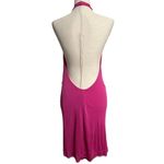 Bebe  Deep Plunge Bodycon Hot Pink Halter Low Cut Dress Size Medium Photo 2