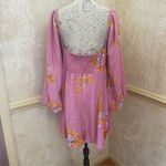 Free People  Francesca Mini Babydoll Coqette Dress Floral Pink Puff Long sleeve L Photo 7