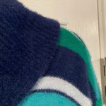 Lands' End Size M Blue Stripe Fuzzy Cowl Neck Long Sleeve Pullover Sweater Photo 5