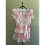 Love Shack Fancy  Natasha Ruffle Tiered Mini Dress in Island Pink Hand Dye Size M Photo 3