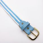 Vintage Faux Leather and Baby Blue and White Striped Fabric Belt Photo 2