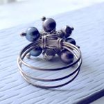 Handmade Freshwater Pearl Cluster Ring Beaded Wire Multi-band Boho Beachy Coastal Blue Photo 4