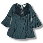 Cleobella Black Embroidered Boho Tunic Dress Bell Sleeve Lace Rayon Size S Photo 0