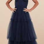 Lulus LULU’S Unforgettable Poise Navy Blue Tulle Bustier Tiered Maxi Dress Photo 0