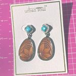 Urban Soul Earrings Blue Studs Brown Floral Teardrop silver tone Photo 3