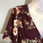 Xhilaration NWOT Burgundy Wine Maroon White Cream Floral Flutter Short Sleeve Mini Dress New Photo 11