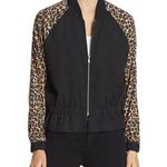 Three Dots Leopard Print Bomber Jacket - Black/Camel Full Zip Up Womens Size XS Photo 0