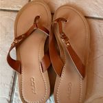 ALDO Tan Leather Sandals with Gold Accents Photo 3