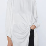 ZARA  Dress Womens Small White Tunic High Neck Ruched Mini Elegant‎ Photo 0