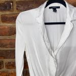 Forever 21 White Long Sleeve Collared Surplice Bodysuit Women's Size Small Photo 1