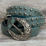 IZOD Leather Belt Sz XL Blue Studded Embossed Western Boho Cowgirl 36” Photo 0