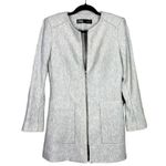 ZARA Longline Herringbone Long Sleeve Jacket Blazer Zip Up Pockets M Grey #3132 Photo 1