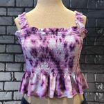 BCBGeneration * Purple Tie-Dye Smocked Cami Ruffle Trim Top Size Medium Photo 0