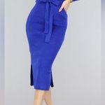 Large women Blue stretch polyester blend Knit Dress batwing sleeves midi Photo 3
