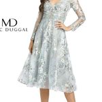 Mac Duggal Sequin Embellished Floral Lace V-Neck Long Sheer Sleeve Dress NEW Photo 1