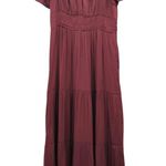 Anthropologie New Athropologie Somerset Maxi Dress Wine Red Tiered Smocked Satin A Line XS Photo 0