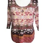 Vibrant J. BEE EARTH TONES BOHO 3/4 SLEEVE ARTISTIC TOP SMALL Photo 0