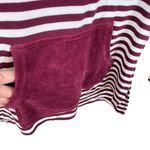 Denim & Co Burgundy Cream Striped Cowl Hooded Knit Velour Pullover Top Size M Photo 2
