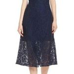Ali & Jay Dress XS Lace and Paper Flowers Wrap Midi Ruffle Sleeve Navy Blue Photo 0